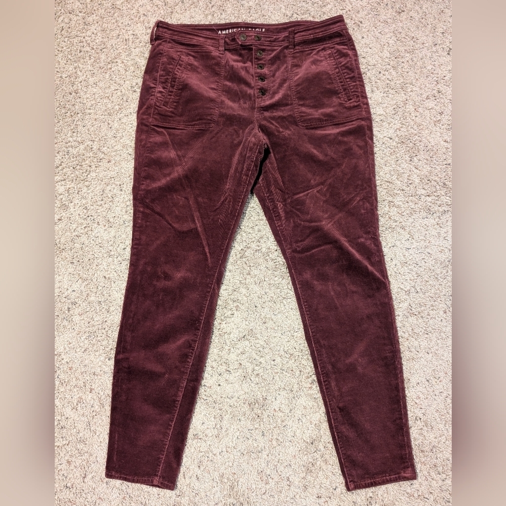 American Eagle SUPER STRETCH Hi-Rise Jeggings Skinny Corduroy Pants SZ 18 Long - Picture 3 of 13